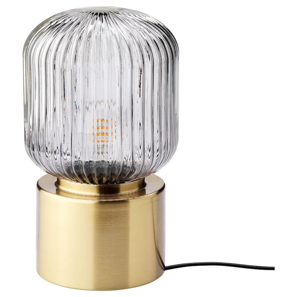 SET OF 2 IKEA SOLKLINT Table Lamp, Brass/Gray Clear Glass 11" (104.642.83) NEW